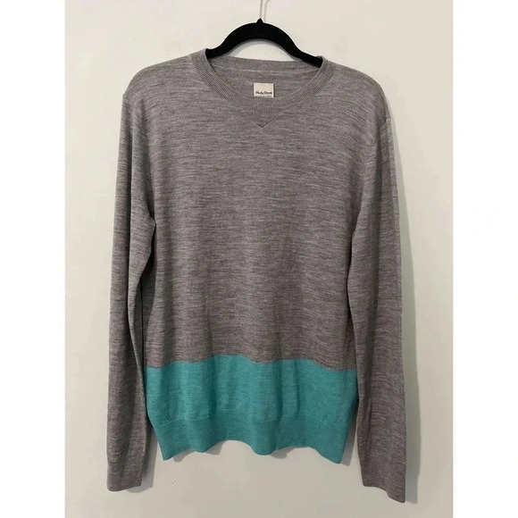 Hardy Amies Sweater Men’s Size L Gray Teal Merino Wool‎ Crew Savile Row London - Picture 2 of 9